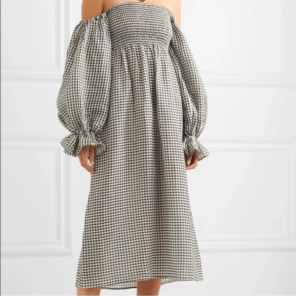 Sleeper Atlanta gingham Black White Maxi Midi Dress Linen XS